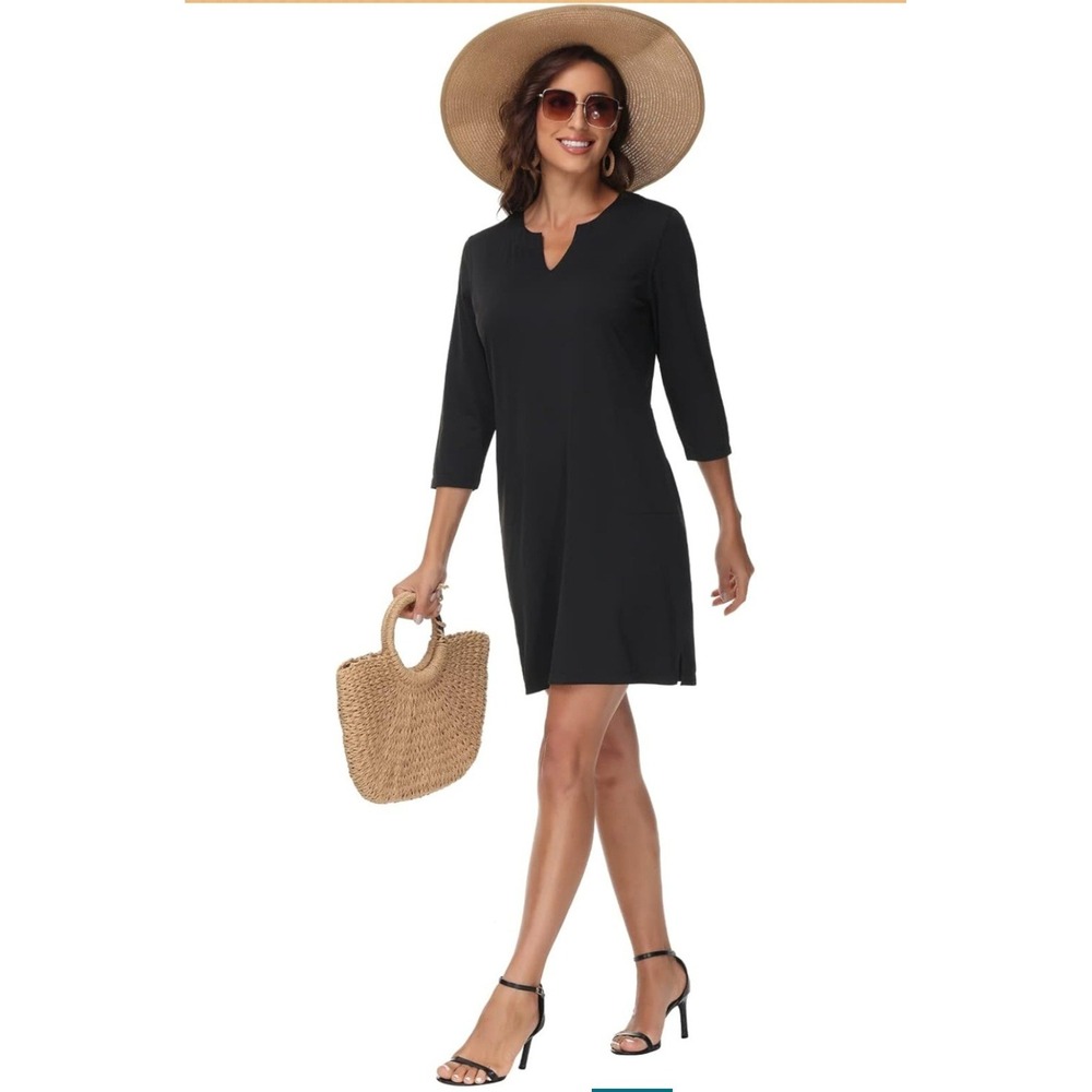 Light Bare Black UPF 50+ Active Dress 3/4 Sleeve Pockets LH1006 Womens Large